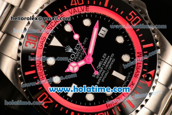 Rolex Sea-Dweller Deepsea Asia 2813 Automatic Steel Case/Strap with Black Dial and Hot Pink Diver Index - Click Image to Close